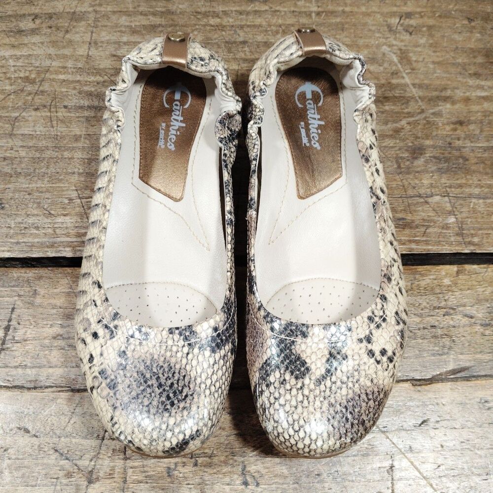 Earthies Earth Shoes Sz 8B Womens Tolo Ballet Flats Slip On Snake Animal Print